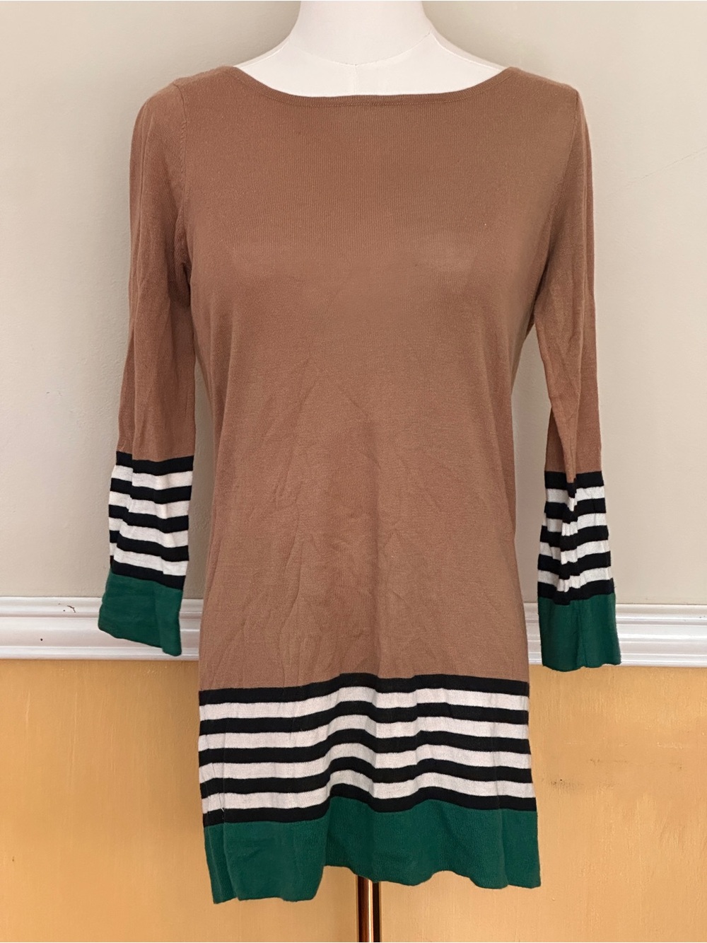 Outback Red Tan Boatneck Tunic with Green & Black-White Stripes